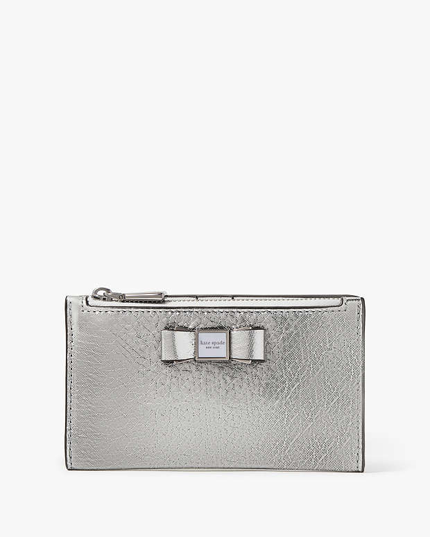 Morgan Bow Embellished Metallic Small Slim Bifold Wallet | Kate