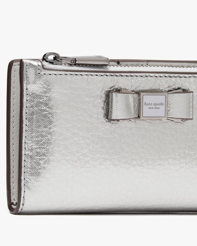 Morgan Bow Embellished Metallic Small Slim Bifold Wallet