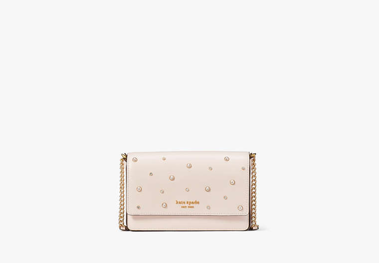 Kate Spade,Purl Embellished Flap Chain Wallet,Small,Pale Dogwood