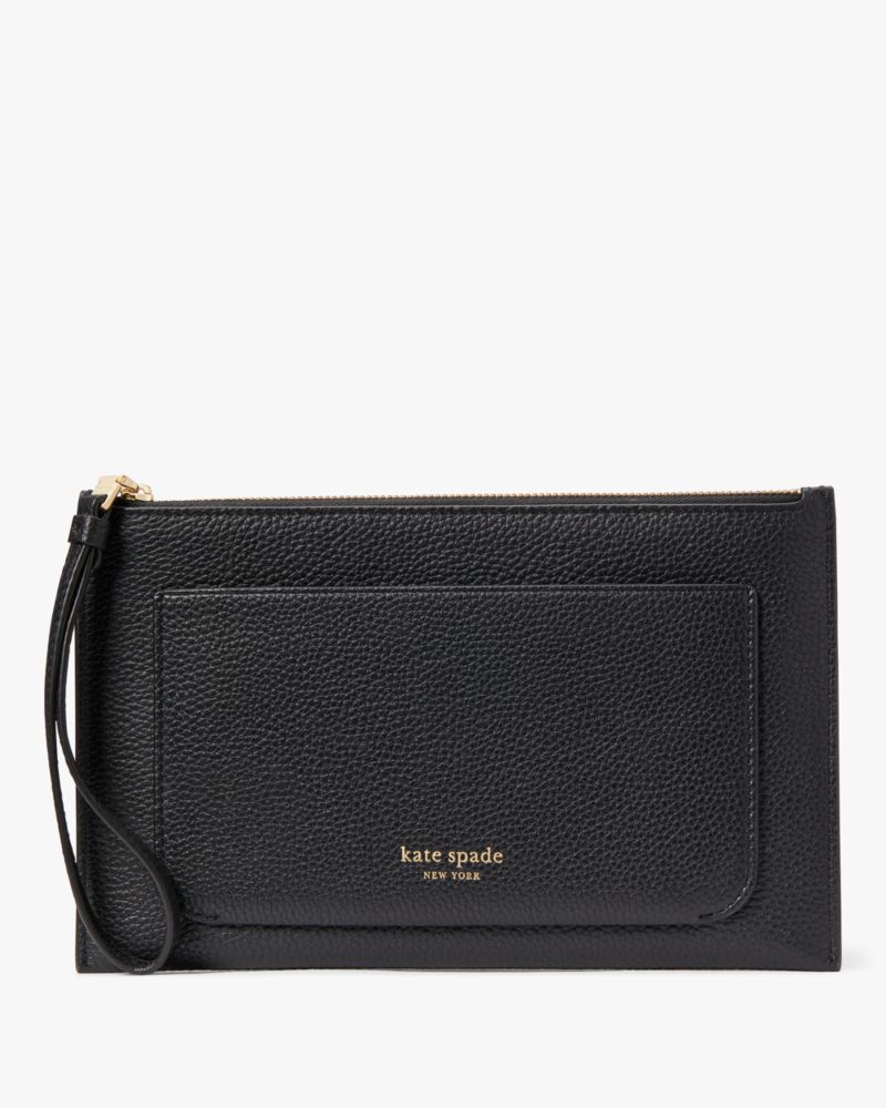 Kate Spade,Ava Wristlet,Leather,Pouch,Wristlet,Logo,Metal,Casual,Black