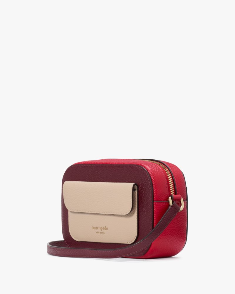 Kate Spade,Ava Colorblocked Crossbody,Leather,Crossbody,Logo,Color Block,Word Embellishment,Casual,Maroon