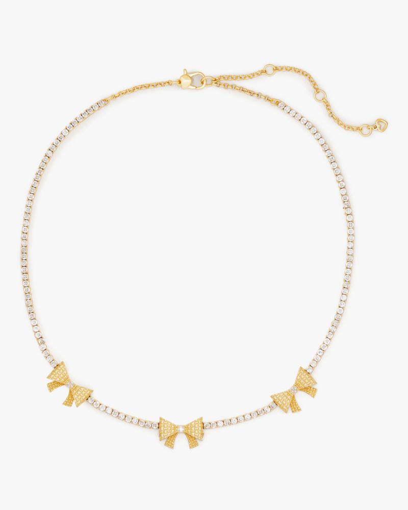 Kate Spade,Wrapped In A Bow Tennis Necklace,Clear/Gold