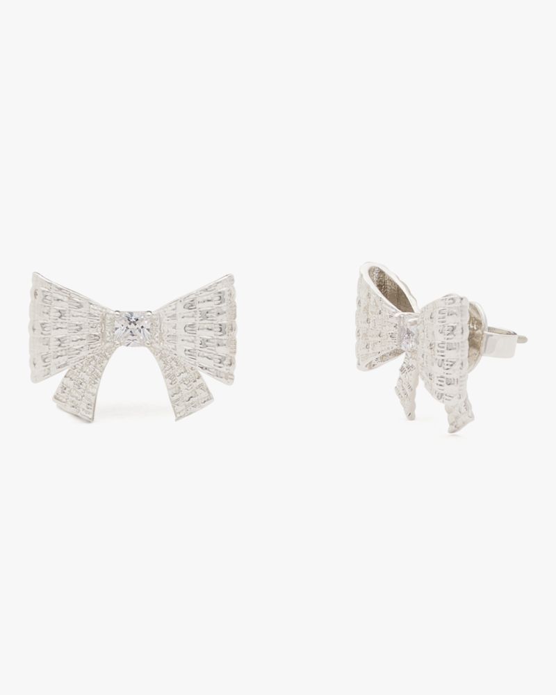 Kate Spade,Wrapped In A Bow Studs,Clear/Silver