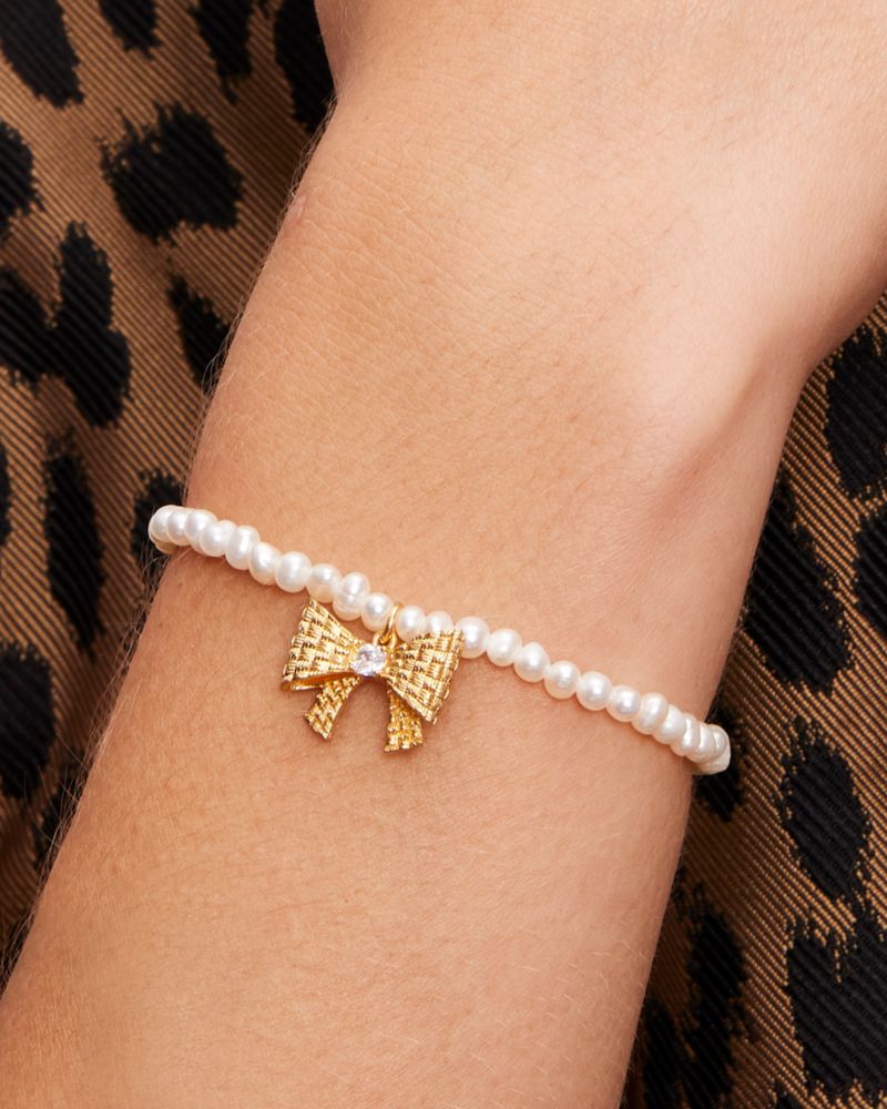 Kate Spade Bracelet All Wrapped Up in Pearls Gold Bow Jewelry Ivory BEAU