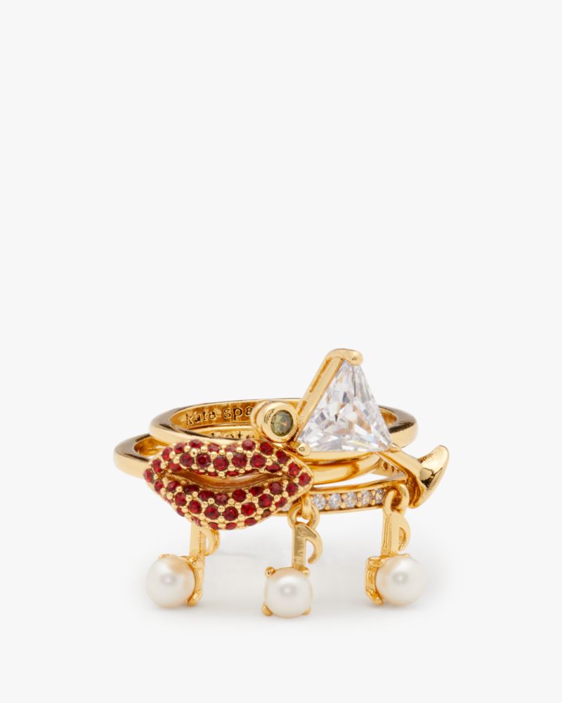 Kate Spade,Hit The Town Charm Stacking Rings,Multi