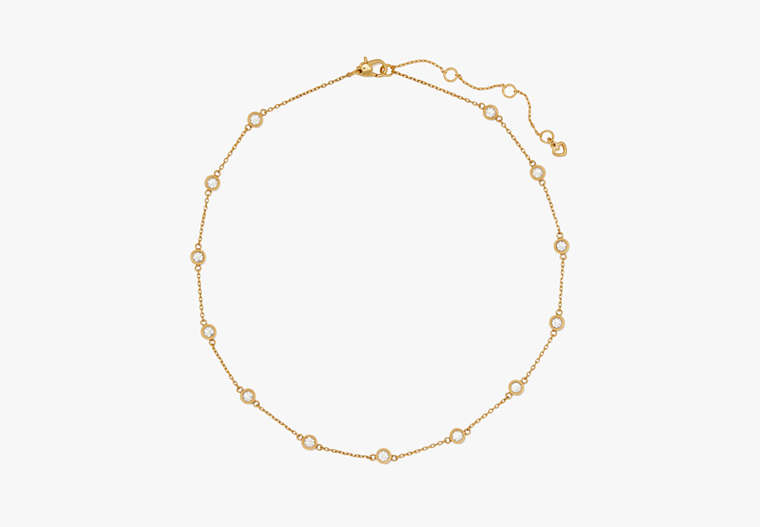Kate Spade,Set In Stone Station Necklace,Clear/Gold