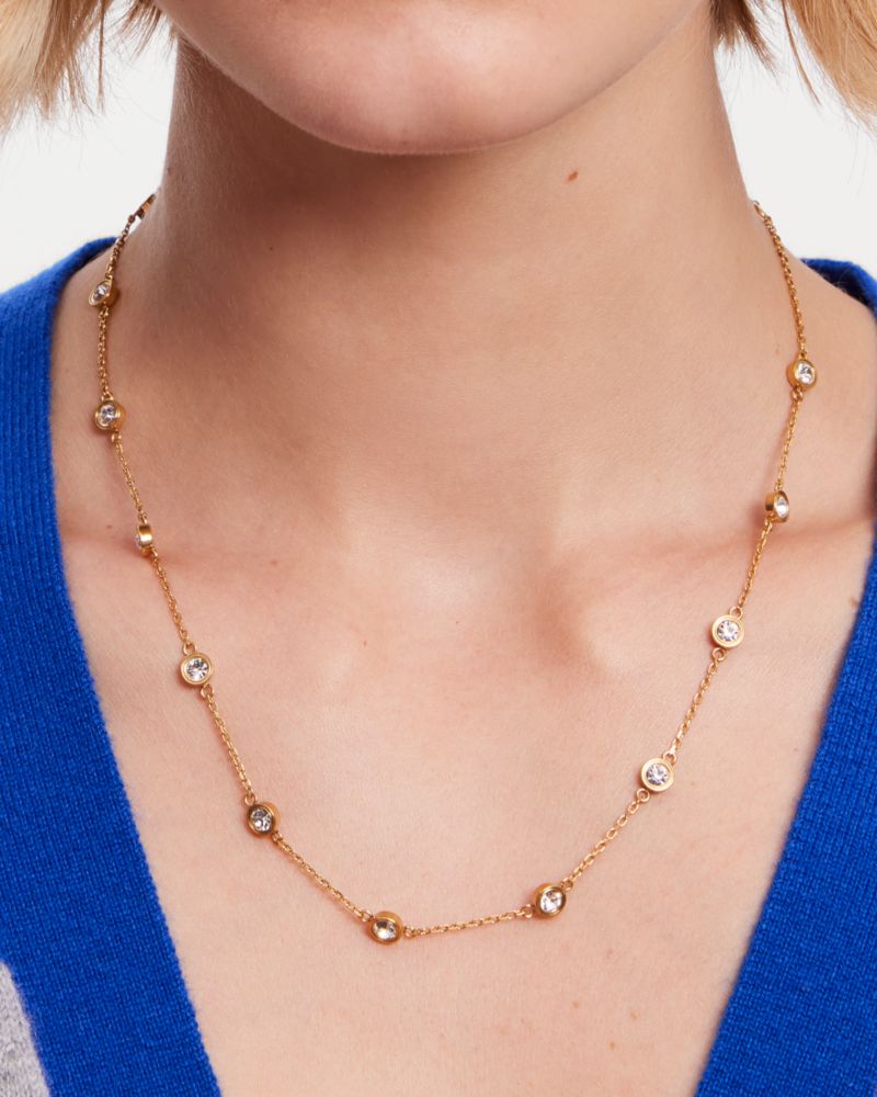 Kate Spade,Set In Stone Station Necklace,Clear/Gold