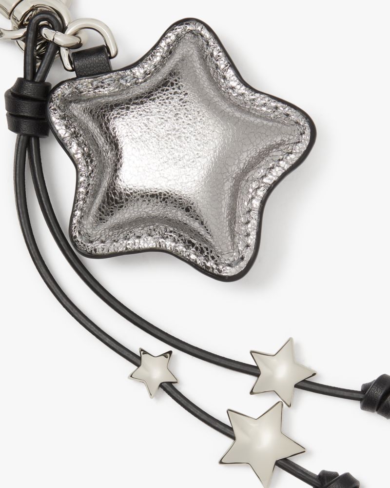 Kate Spade,Starlight Crinkle Metallic Leather 3d Key Fob,Key Chain,Leather,Bead Embellishment,Silver Metal,