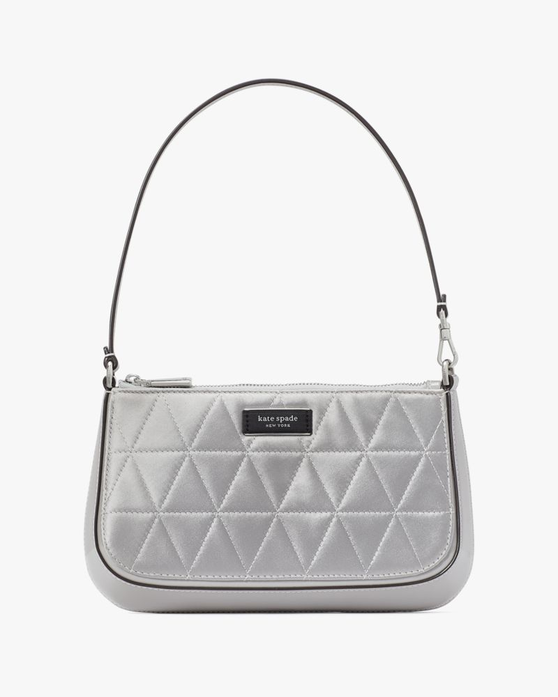 Kate Spade,Sam Icon Quilted Satin Mini Pouchette,Silver