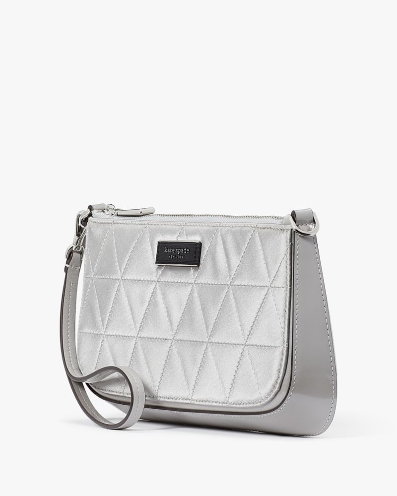 Kate Spade,Sam Icon Quilted Satin Mini Pouchette,Silver