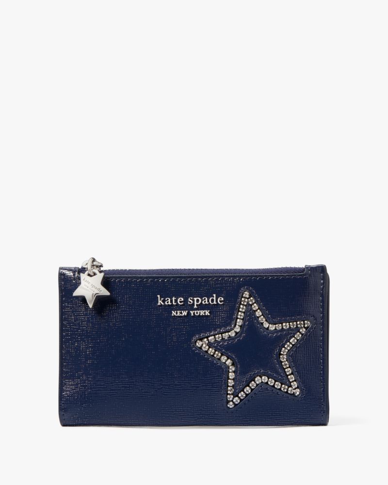 Kate Spade,スターライト パテント サフィアーノ レザー スモール スリム バイフォールド ウォレット,ミニ財布,ネイビーマルチ