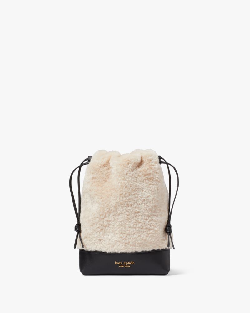 Kate Spade,Eva Faux Shearling Bucket Phone Crossbody,Natural