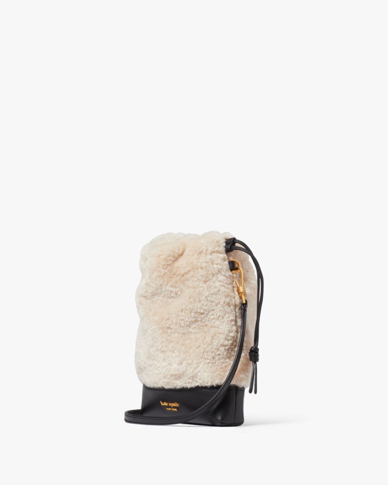 Kate Spade,Eva Faux Shearling Bucket Phone Crossbody,Natural