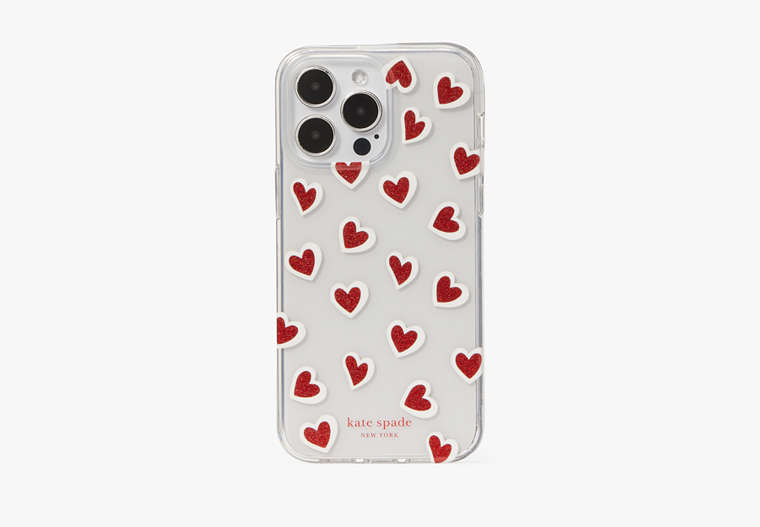 Kate Spade,Hearts Glitter iPhone 14 Pro Max Case,Clear Multi