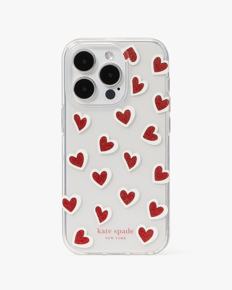 Kate Spade,Hearts Glitter iPhone 14 Pro Case,Clear Multi