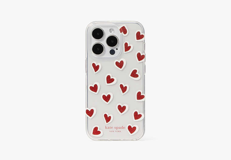 Kate Spade,Hearts Glitter iPhone 14 Pro Case,Clear Multi