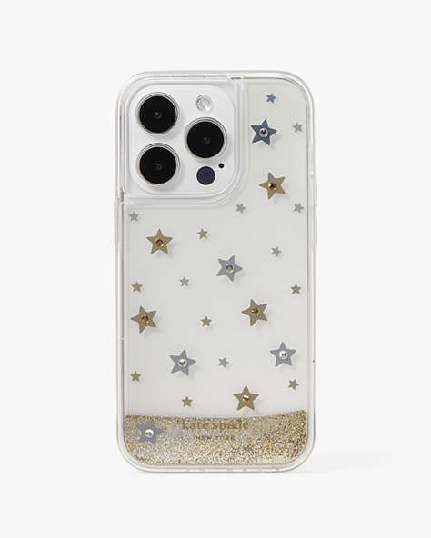 Kate Spade,Starlight Liquid Glitter iPhone 14 Pro Case,Clear Multi