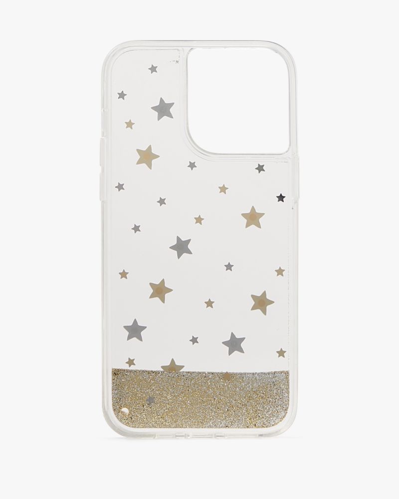 Kate Spade,Starlight Liquid Glitter iPhone 14 Pro Max Case,Warm Beige Multi