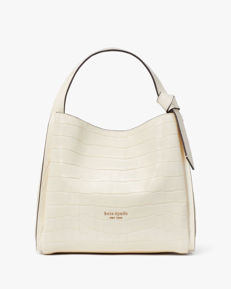 Kate Spade,Knott Croc-embossed Medium Crossbody Tote,Halo White