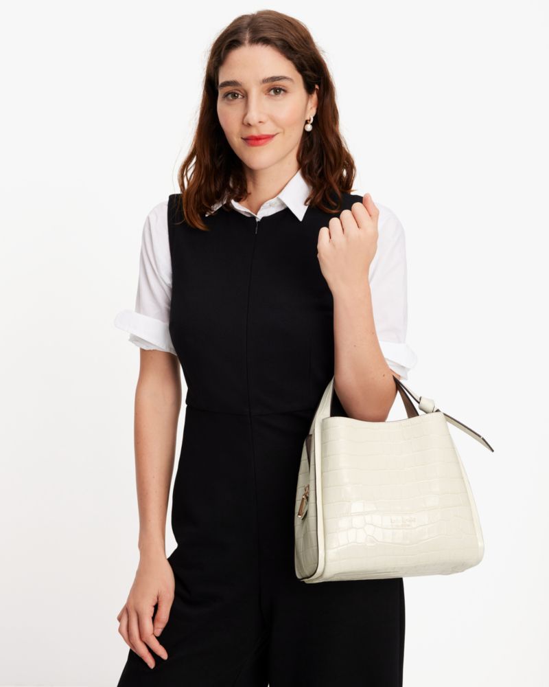 Kate Spade,Knott Croc-embossed Medium Crossbody Tote,Halo White