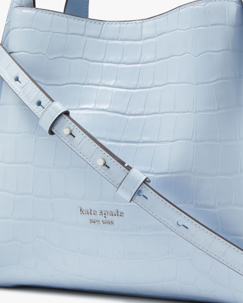 Kate Spade,Knott Croc-embossed Medium Crossbody Tote,Leather,Hobo,Knot,Logo,Metal,Casual,Blue