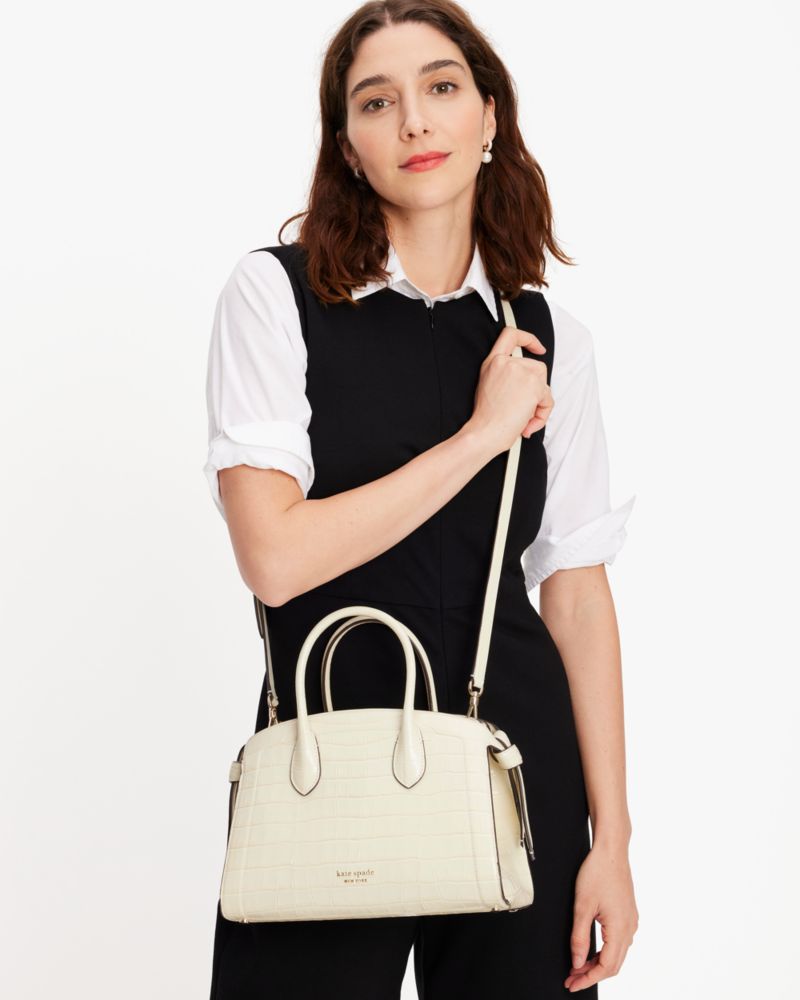 Kate Spade,Knott Croc-embossed Medium Zip-top Satchel,Halo White