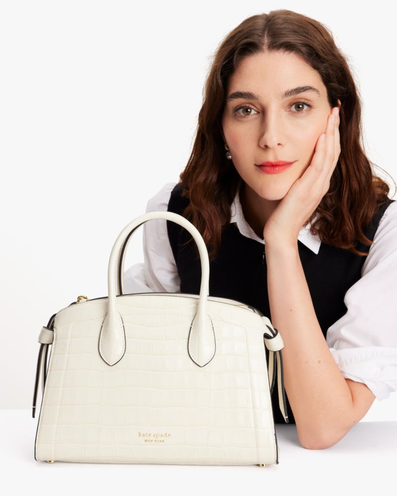 Kate Spade,Knott Croc-embossed Medium Zip-top Satchel,Halo White