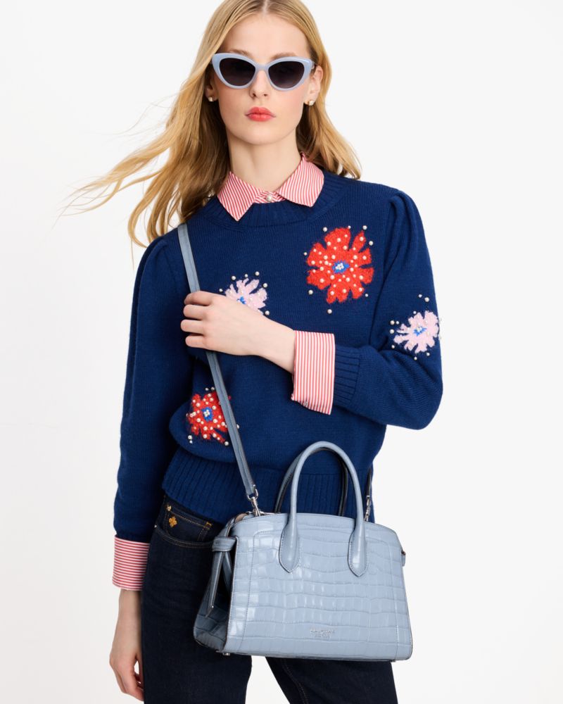 Kate Spade,Knott Croc-embossed Medium Zip-top Satchel,Leather,Satchel,Knot,Metal,Logo,Work,