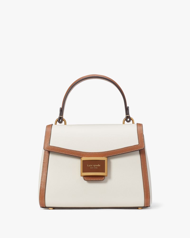 Kate Spade,Katy Colorblocked Small Top-handle Bag,Leather,Crossbody,Piping,Logo,Casual,Cream