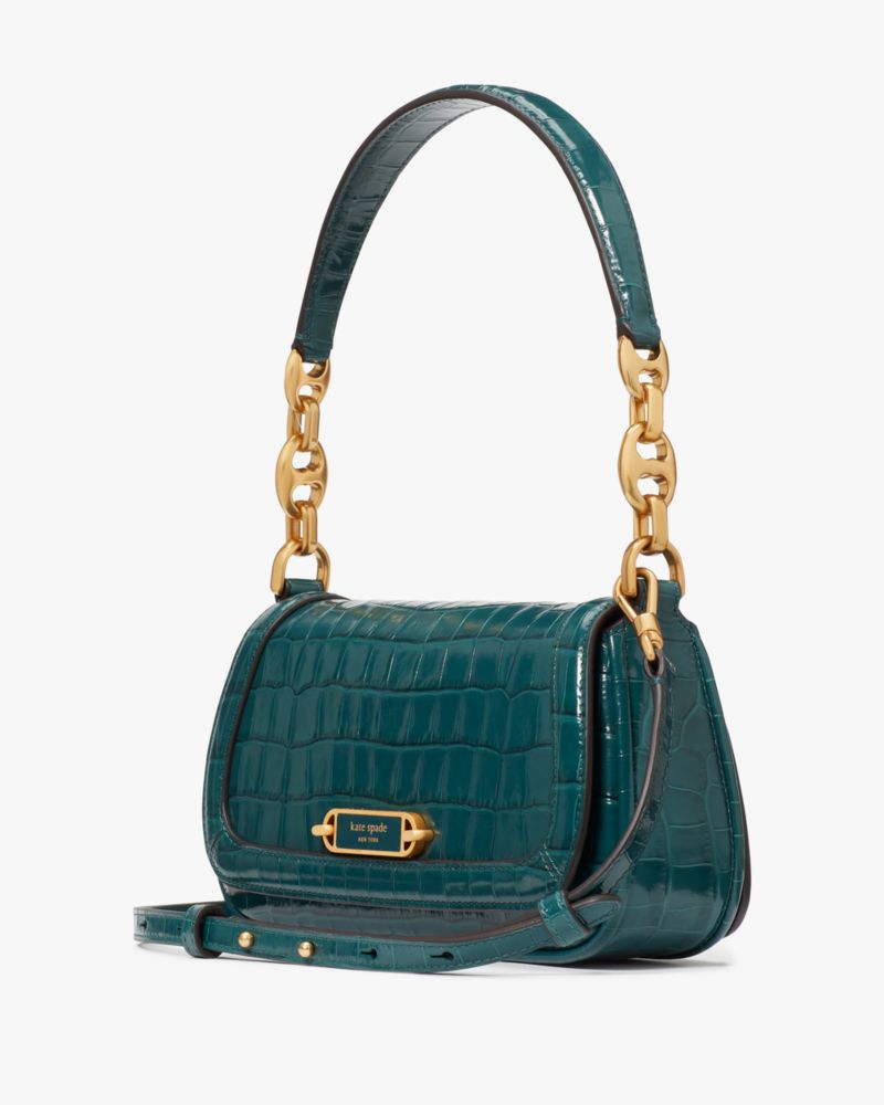 Kate Spade,Gramercy Croc-embossed Small Flap Shoulder Bag,Artesian Green