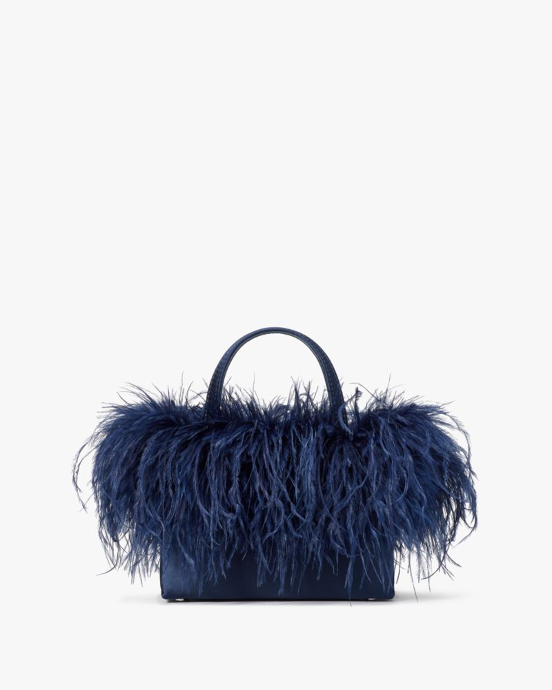 Sam Icon Feather Embellished Satin Mini Tote