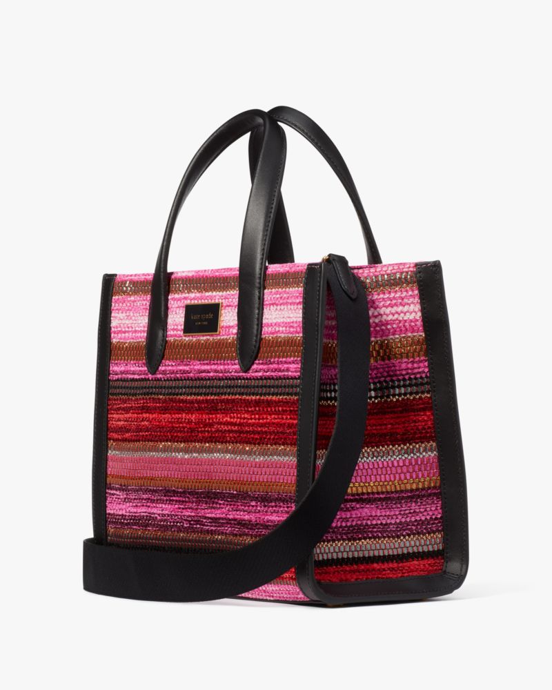 Kate Spade Manhattan Striped Metallic Fabric Small Tote in Red