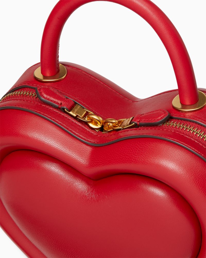 Kate Spade,Pitter Patter 3d Heart Crossbody,Leather,Crossbody,Metal,3D Embellishment,Logo,Day Party,Red