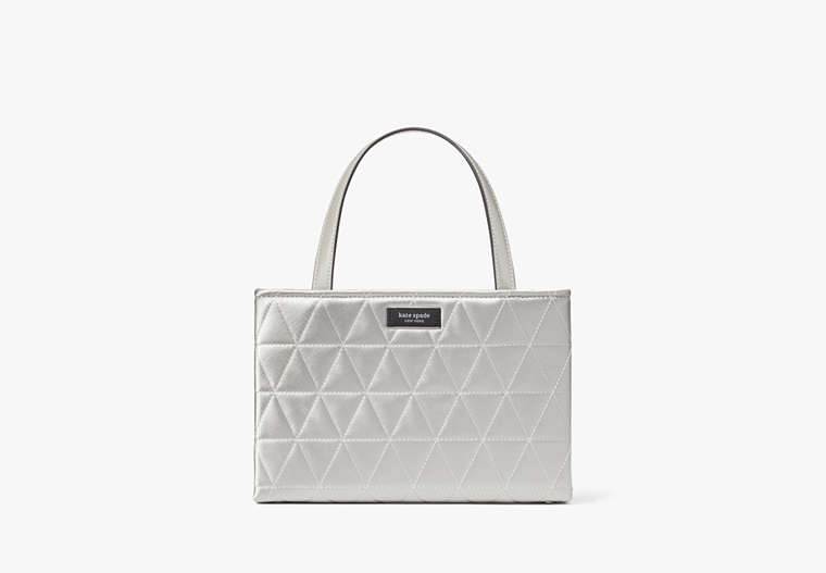 Kate Spade,Sam Icon Quilted Satin Small Tote,Silver