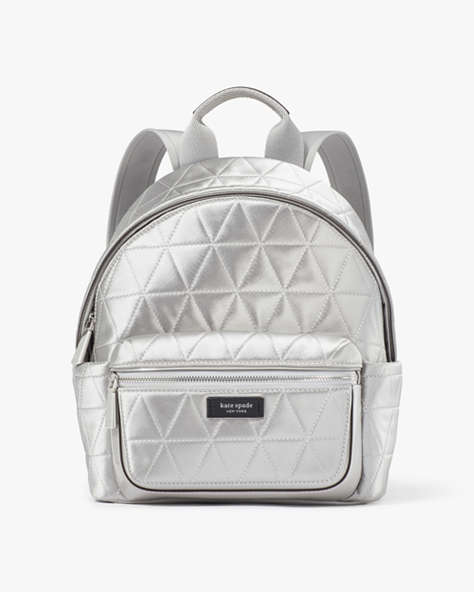 Kate Spade,Sam Icon Quilted Satin Small Backpack,Silver