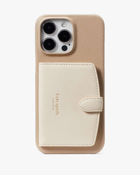 Kate Spade,Morgan Colorblocked iPhone 14 Pro Max Cardholder Case,Timeless Taupe Multi