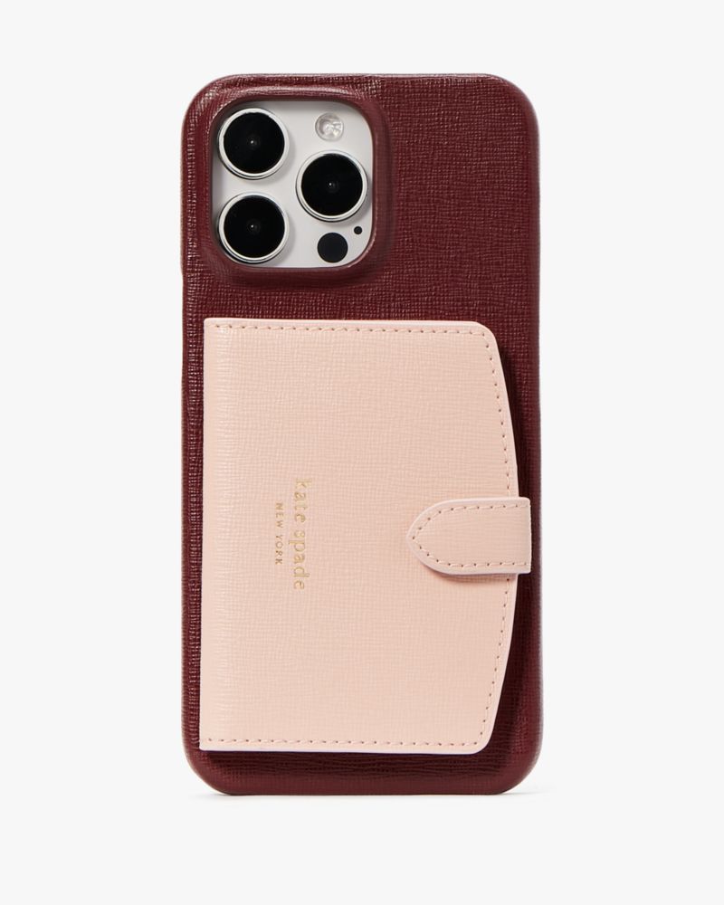 Kate Spade,Morgan Colorblocked iPhone 14 Pro Max Cardholder Case,Cordovan Multi