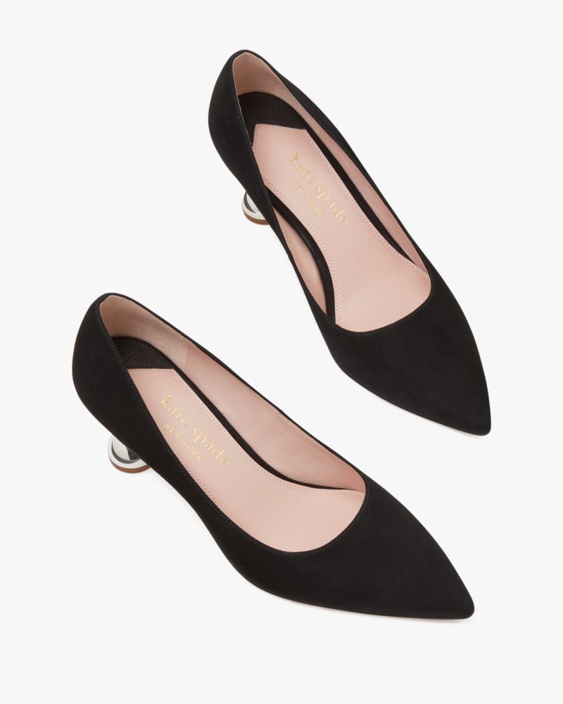 Kate Spade,Charmer Pumps,Suede,Lining Leather,Sculptural Heel,Pumps,Metal,Cocktail,Black