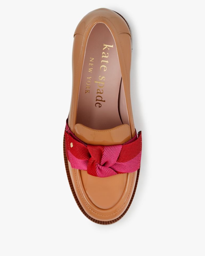 Kate Spade,Leandra Heeled Loafer,Lining Leather,Leather,Pumps,Loafer,Bow,Logo,Metal,Stripe,Gold Metal,Day Party,