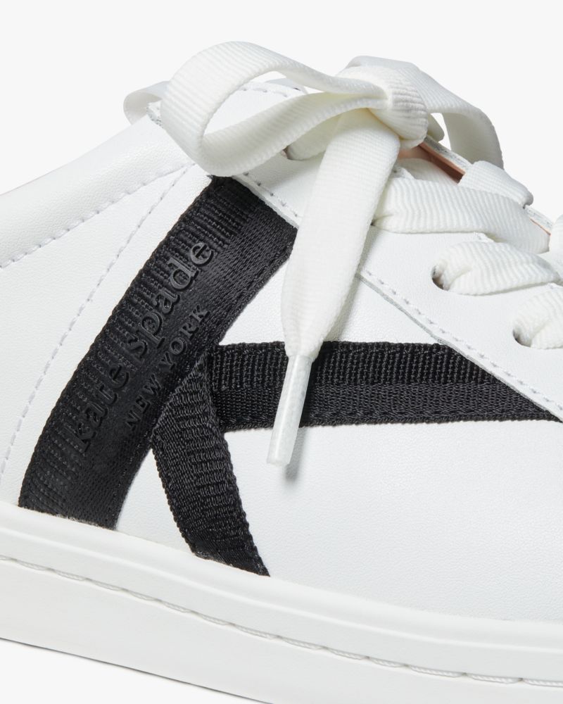 Kate Spade,Signature Sneakers,Lining Terry,Leather,Casual,Word Embellishment,Logo,Color Block,Pull Tab,Casual,White
