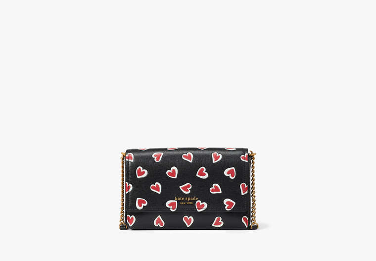 Kate Spade,Morgan Stencil Hearts Flap Chain Wallet,Small,Black Multi image number 0