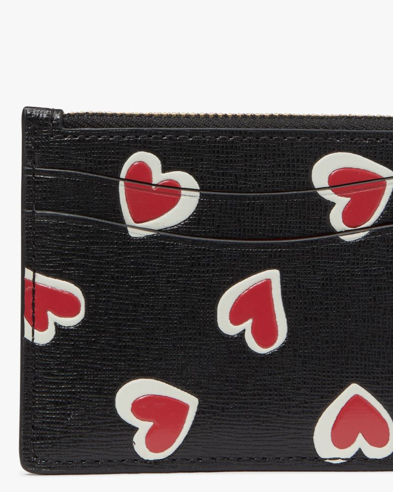 Kate Spade,Morgan Stencil Hearts Card Case Wristlet,Leather,Wristlet,Card Case,Logo,Metal,Scratch Resistant,Key Ring,Casual,Black