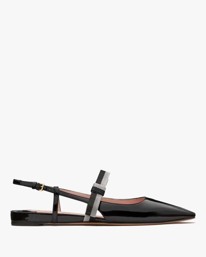 Kate Spade,Maritza Flats,Lining Leather,Leather,Twill,Flats,Stripe,Bow,Day Party,Black