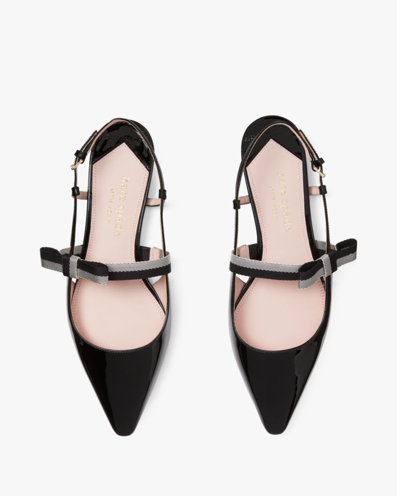 Kate Spade,Maritza Flats,Lining Leather,Leather,Twill,Flats,Stripe,Bow,Day Party,Black