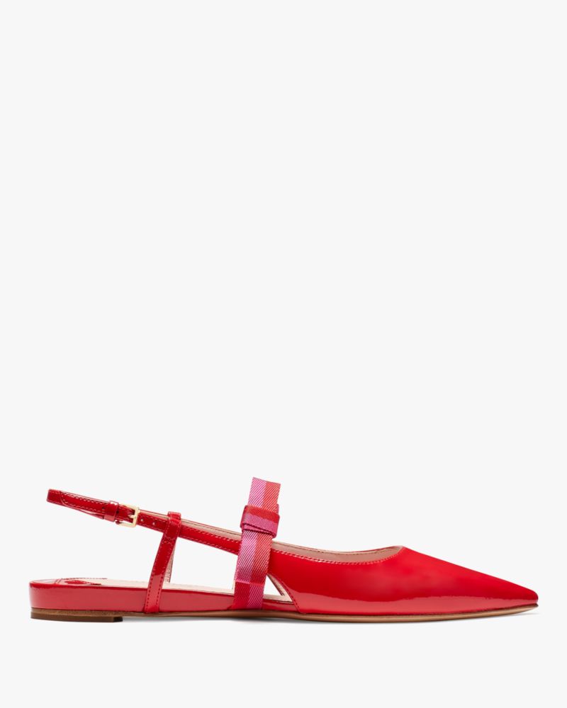 Kate Spade,Maritza Flats,Lining Leather,Leather,Twill,Flats,Stripe,Bow,Day Party,Red