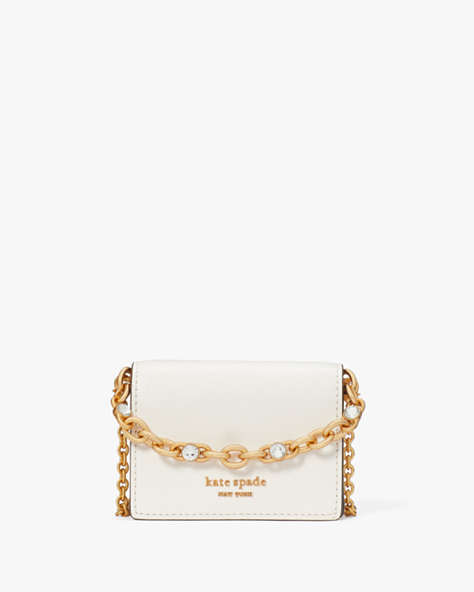 Kate Spade,Morgan Embellished Chain Card Case,Parchment