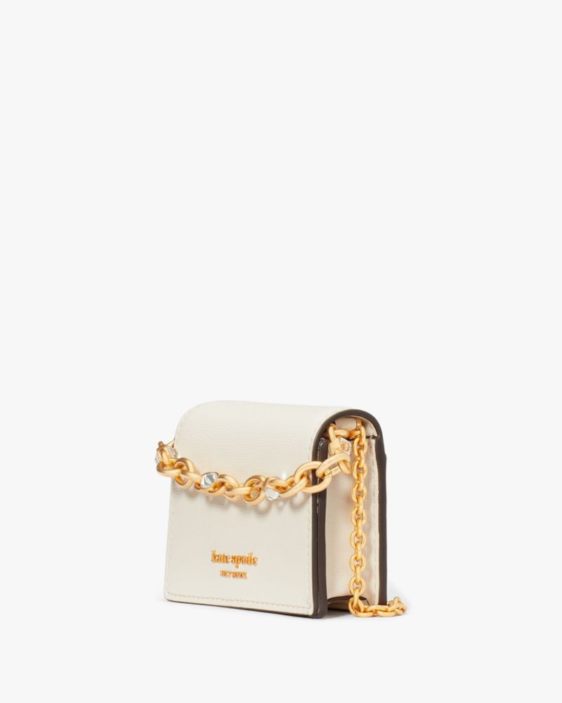 Kate Spade,Morgan Embellished Chain Card Case,Leather,Crossbody,Logo,Metal,Rhinestones,Chain Detail,Scratch Resistant,Casual,