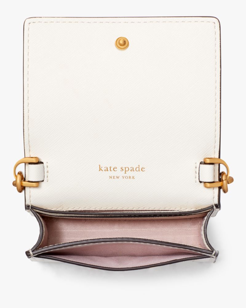 Kate Spade,Morgan Embellished Chain Card Case,Leather,Crossbody,Logo,Metal,Rhinestones,Chain Detail,Scratch Resistant,Casual,