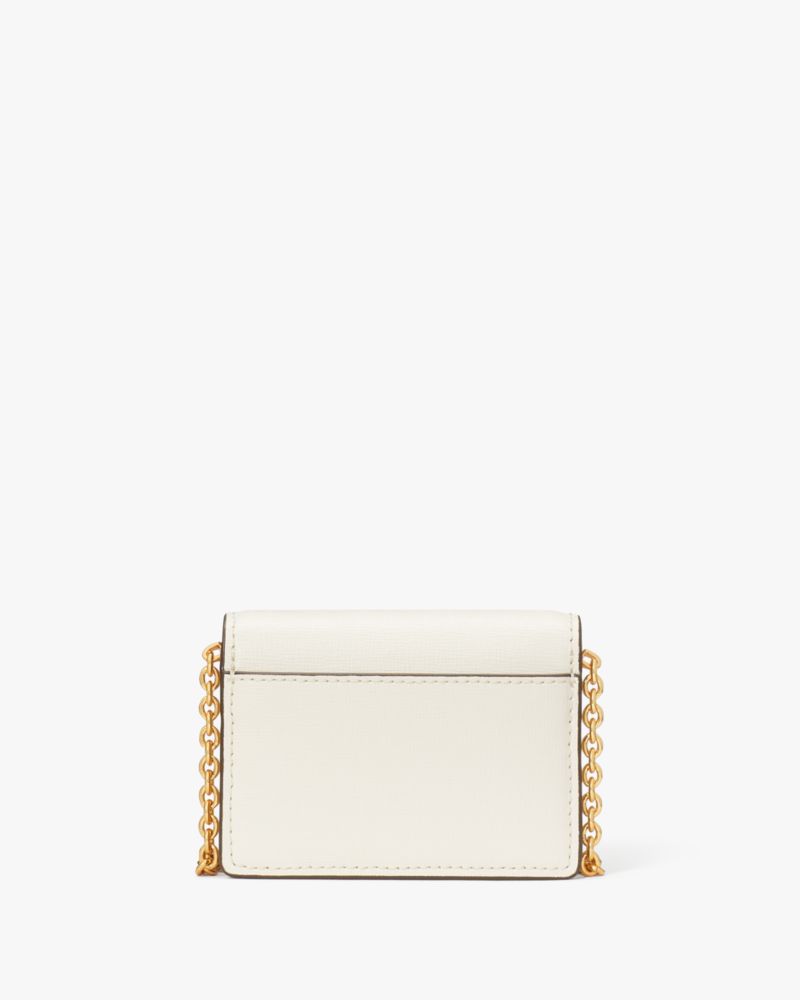 Kate Spade,Morgan Embellished Chain Card Case,Leather,Crossbody,Logo,Metal,Rhinestones,Chain Detail,Scratch Resistant,Casual,