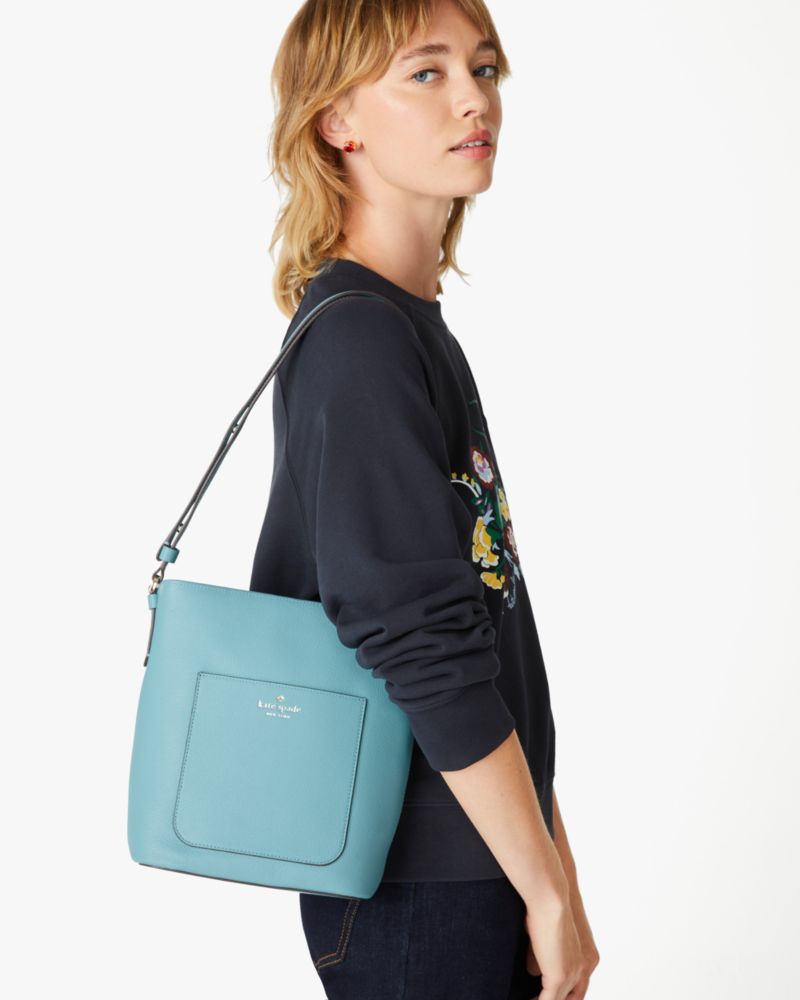 Kate Spade,Elsie Pebbled Leather Bucket Bag,Smoky Blue